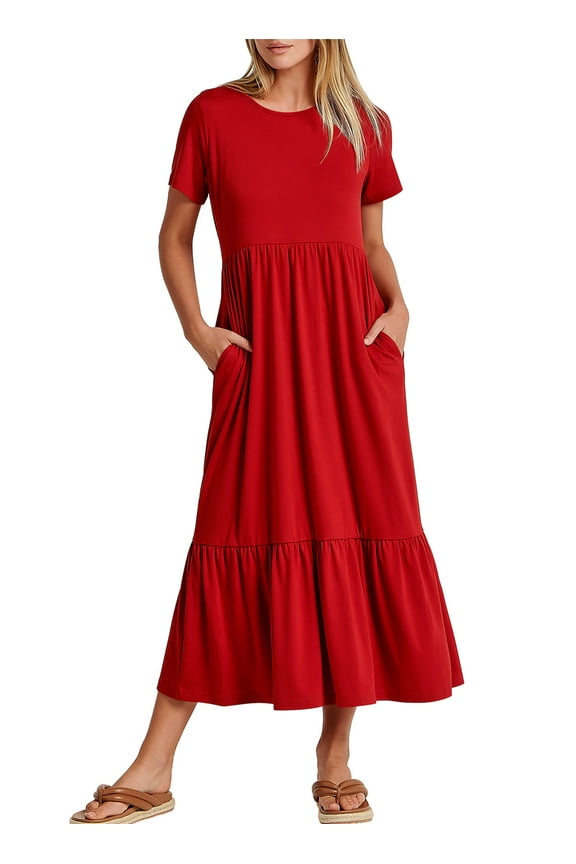 Womens Summer Casual Dress A-line Tiered Beach Flowy Maxi Dresses 2026 Trendy Outfits