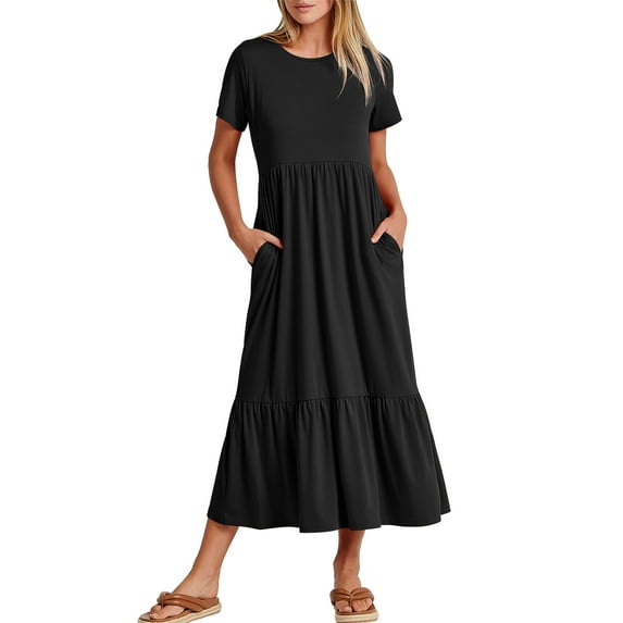 Luniro Womens Summer Casual Dress A-line Tiered Beach Flowy Maxi Dresses 2026 Trendy Outfits