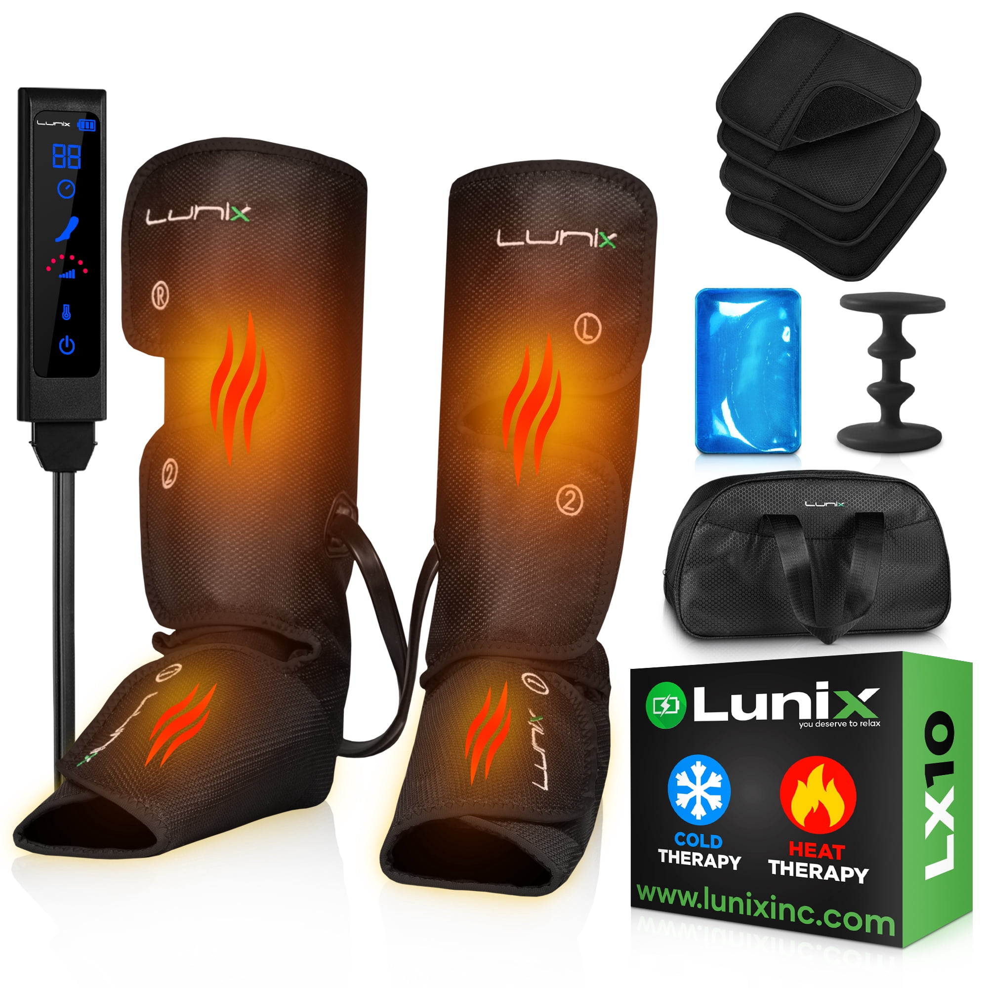 Lunix LX1 Foot and Calf Compression Massager, Cordless Rechargeable Leg Massager with Heat, Charcoal Black