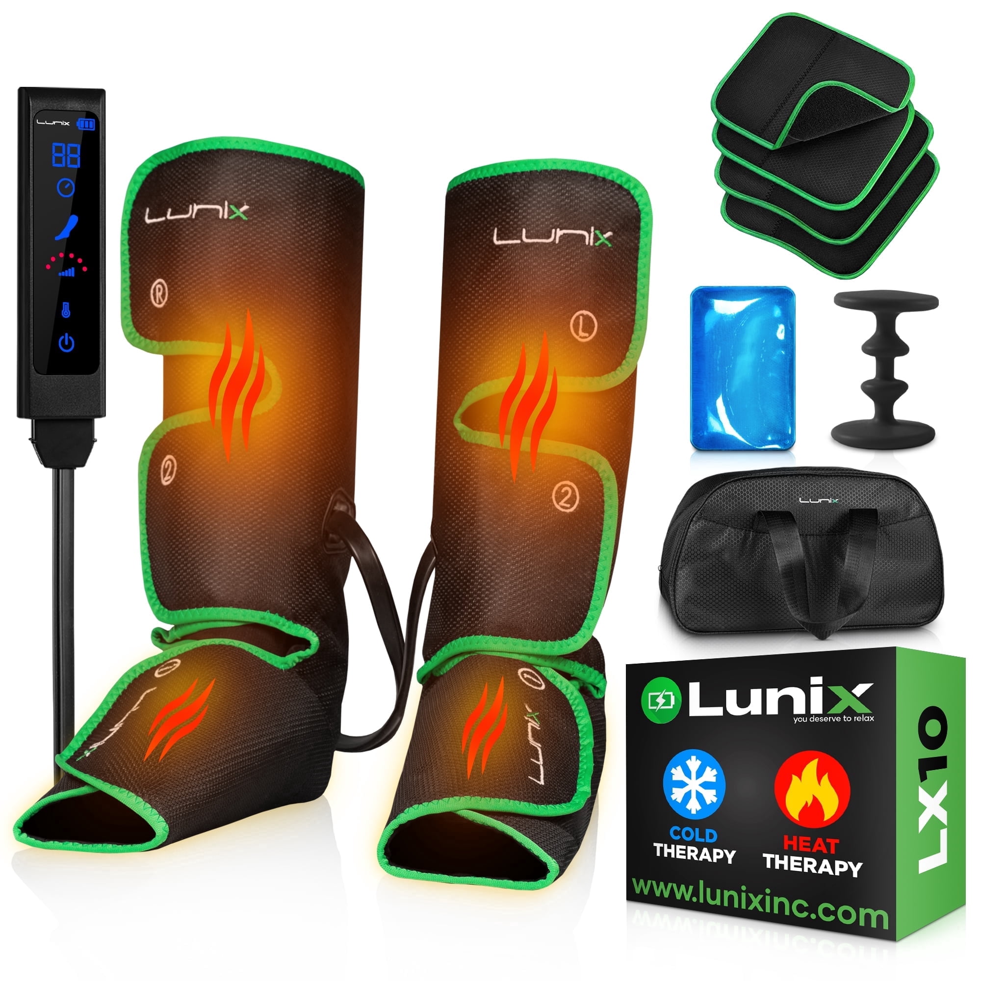 Lunix LX1 Foot and Calf Compression Massager, Cordless Rechargeable Leg Massager with Heat, Forest Green