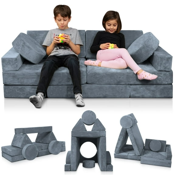 Lunix LX15 14-Piece Modular Kids Play Couch, Memory Foam Sofa, Convertible Toddler Furniture, Gray