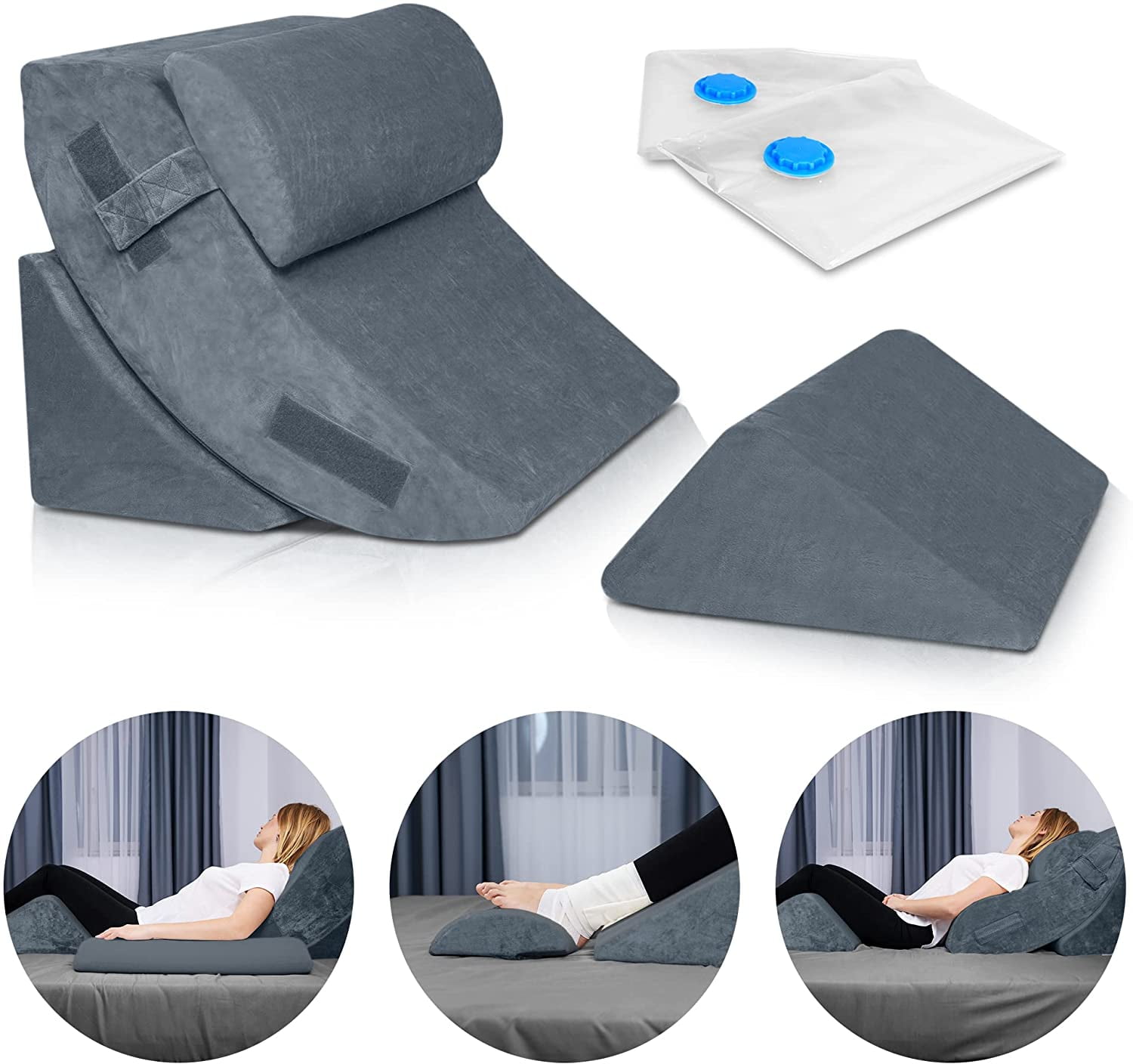 Lunix LX5 4pcs Orthopedic Bed Wedge Pillow Set Post Surgery Memory Foam