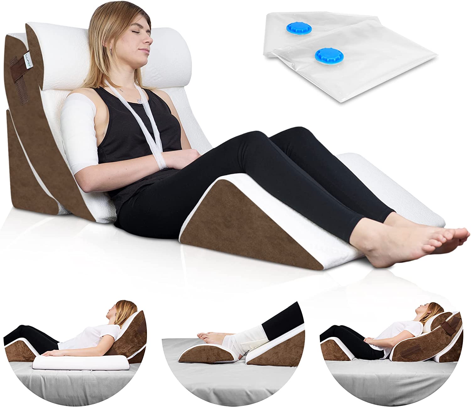 Lunix LX5 4pcs Orthopedic Bed Wedge Pillow Set Post Surgery Memory Foam