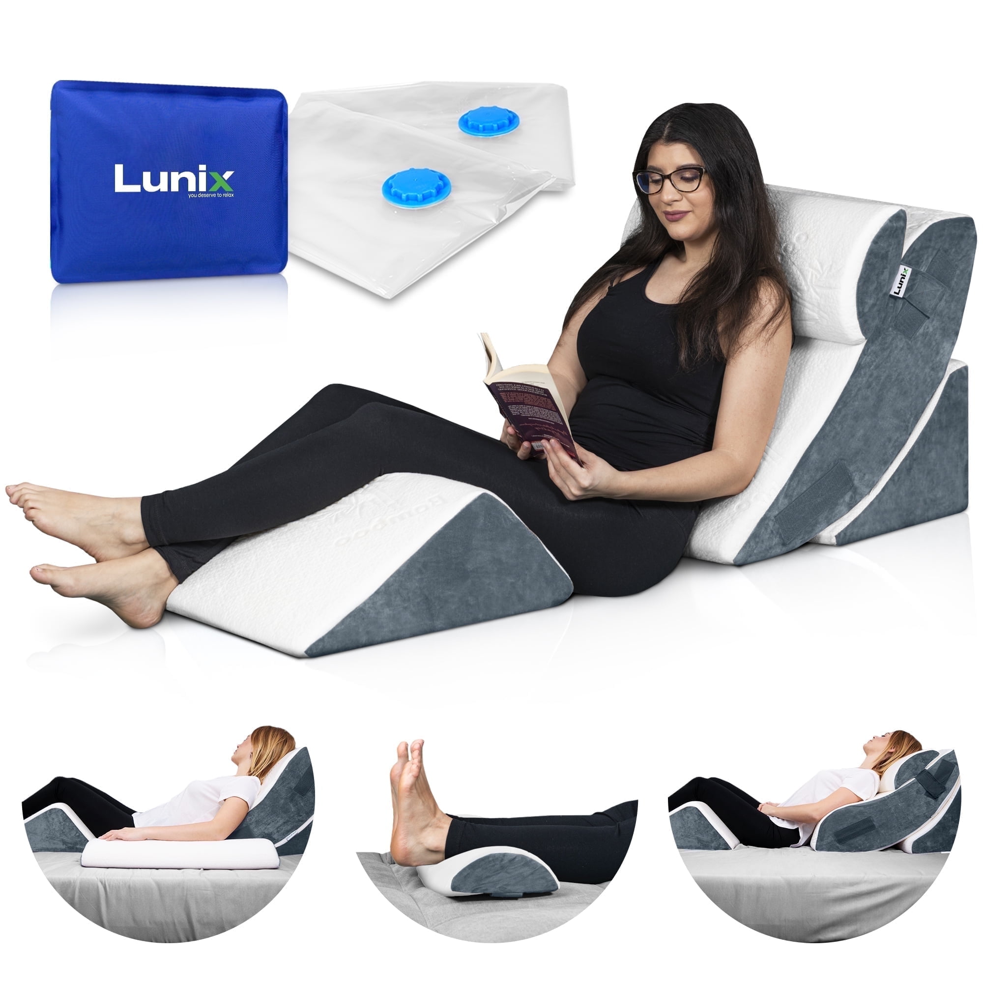 Lunix LX5 4Pcs Orthopedic Bed Wedge Pillow Set Memory Foam Wedge Pillow for Sleeping, Leg, Knee, Back Pain Relief, Post Surgery, Acid Reflux Support