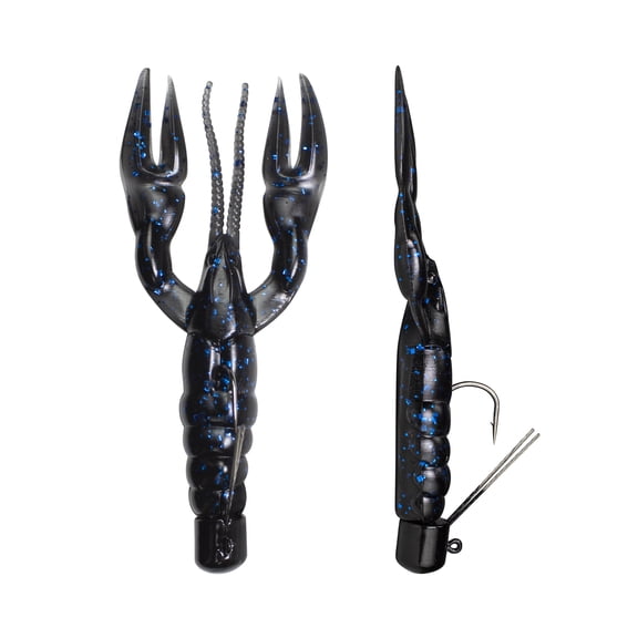 Lunkerhunt Pre-Rigged Finesse Craw Bait, Black Blue Fleck, 3 in, 1/4 oz, 3 Ct