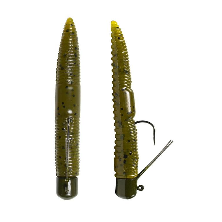 Lunkerhunt Pre-Rigged Finesse Worm - Green Pumpkin - 3in,1/4oz,Soft Baits, Fishing Lures 