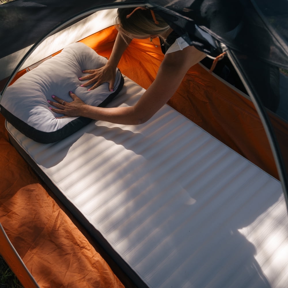 Beige Inflatable Foam Camping Mattress with Adjustable Firmness