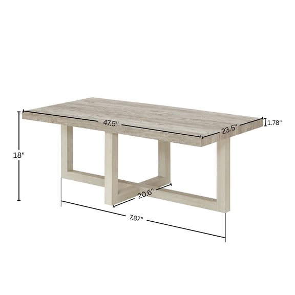 Luno Contemporary Coffee Table, Weathered Gray and Beige, 47.5 Long, Rectangular Coffee Table for Living Room, Modern Farmhouse Style
