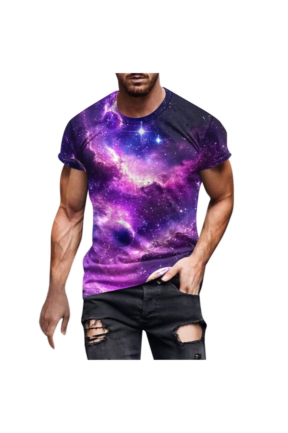 Round Neck T Shirts for Men Starry Sky Print Short Sleeve Lightweight and Breathable for Daily Use Men Dress Shirt Sale