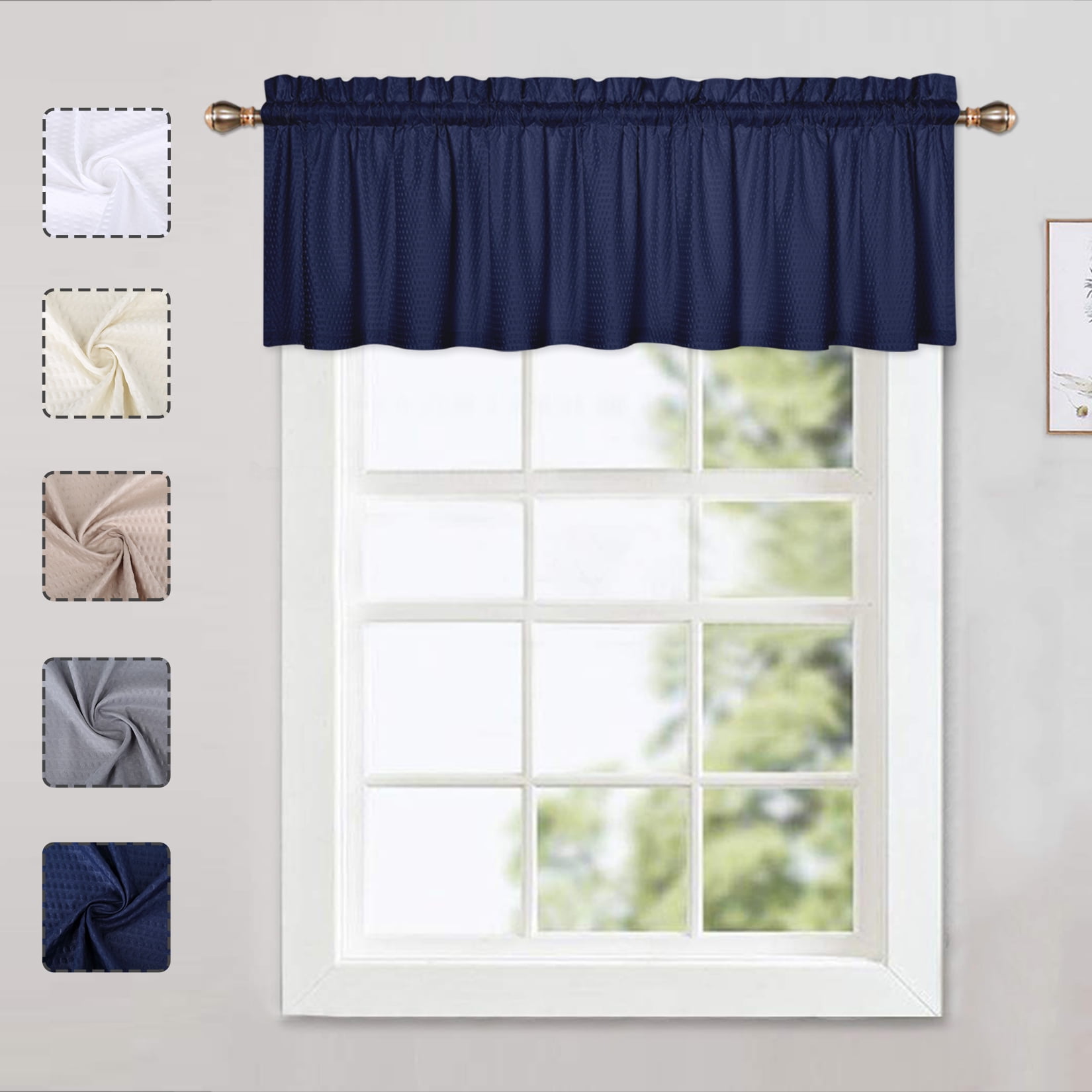 Lunsy Kitchen Window Valances Polyester Embossed Textured Rod Pocket ...