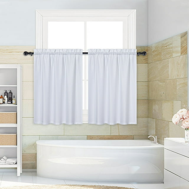 Lunsy Waffle Weave Waterproof Short Window Curtains Rod Pocket Valance,white,30"x30"x2