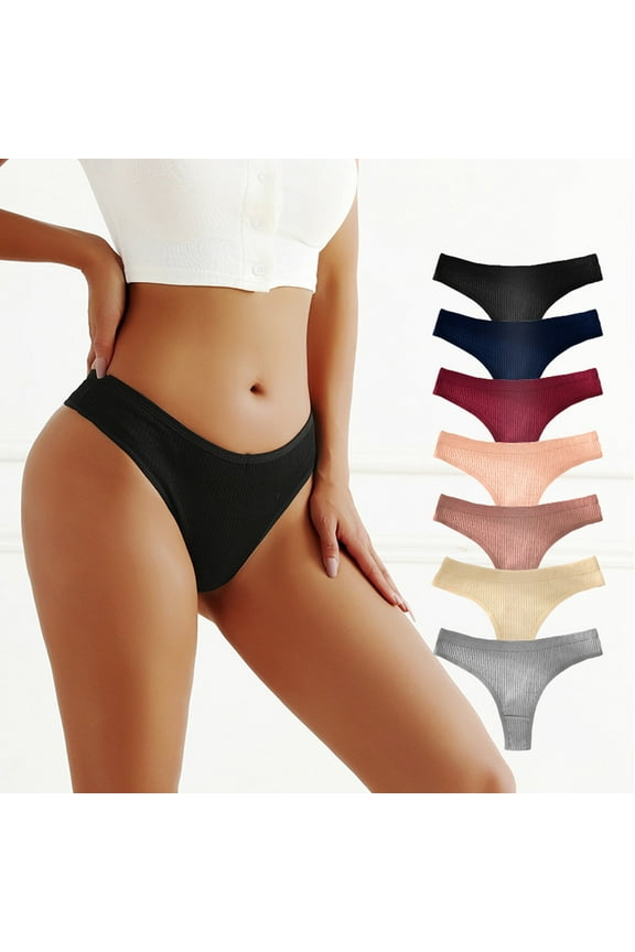 Lunuaoe Women's Sexy Ribbed Thong Panties, Seamless Low Waist T-Back, Breathable Yoga Sports Underwear