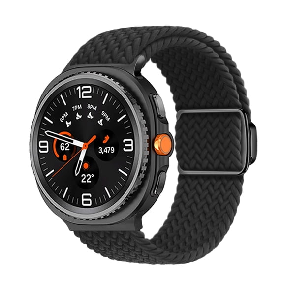 Lunvic Braided Solo Loop Watch Band for Galaxy Watch 9, Breathable Elastic Nylon Sport Strap with Adjustable Magnetic Buckle, 22mm Width, Black