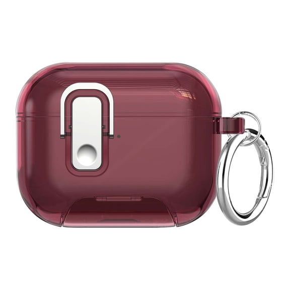Lunvic Case for AirPods 4/5th Gen, Transparent Protective Cover with Quick Spring-Latch Lock, Integrated Phone Easel and Alloy Carabiner Clip, Cherryred