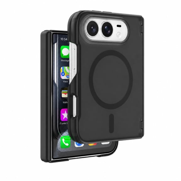 Lunvic Case for Apple iPhone Duo, Translucent Matte Magnetic Phone Cover with Folding Hinge Protection, Shock-Absorbing TPU Bumper Hard PC Back, Black