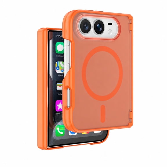 Lunvic Case for Apple iPhone Duo, Translucent Matte Magnetic Phone Cover with Folding Hinge Protection, Shock-Absorbing TPU Bumper Hard PC Back, Orange