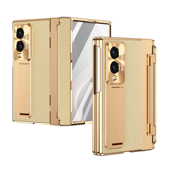 Lunvic Case for Samsung Galaxy Z Fold 8, Leather Texture Hinge Protection Cover, Built-in Front Screen Protector, Foldable Kickstand, Wireless Charging Compatible, E