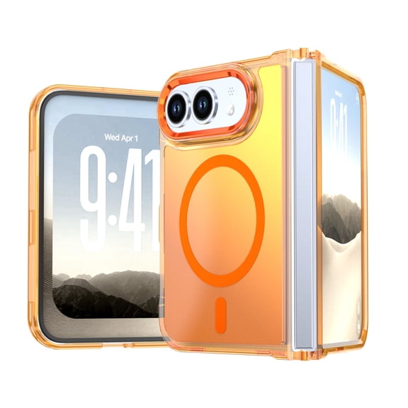 Lunvic Case for Apple iPhone Duo, Translucent Matte Magnetic Cover with 38 N52 Magnets, All-Around Folding Hinge Defense and Shockproof Armor, Orange