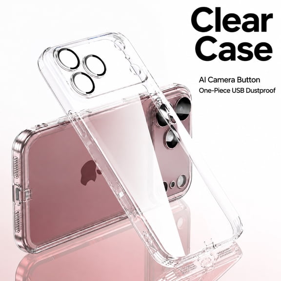 Lunvic Case for iPhone 18 Pro Max, Plated Ultra-Clear Shockproof TPU Cover with 3D Lens Ring Shield and Built-In Dust Port Cap, Clear
