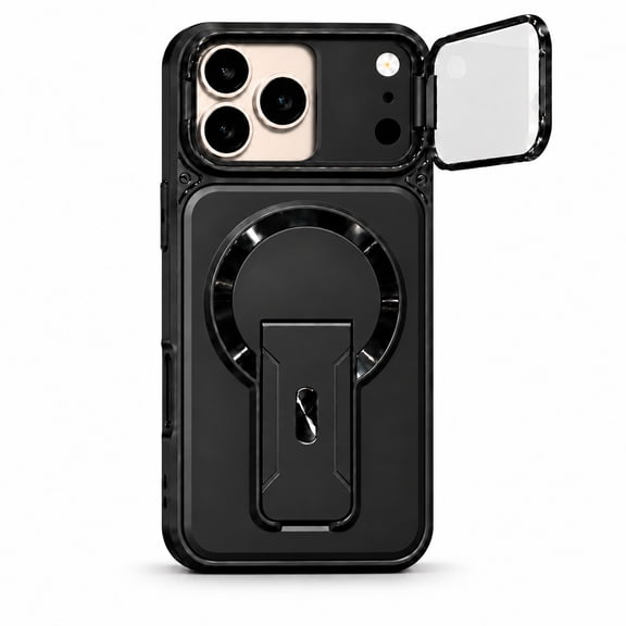 Lunvic Case for iPhone 17 Pro Max, Heavy Duty Magnetic Phone Cover with Built-in Camera Cover, Foldable Kickstand, Shock-Absorbing PC TPU Rugged Shell, Black