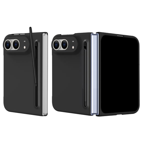Lunvic Case for iPhone Duo, Slim Matte Hard PC Shock-Absorbing Folding Protective Cover with Built-in Screen Protector and Pop-Up Stylus Pen Slot, Stylus Included, Black