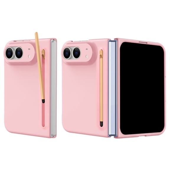 Lunvic Case for iPhone Duo, Slim Matte Hard PC Shock-Absorbing Folding Protective Cover with Built-in Screen Protector and Pop-Up Stylus Pen Slot, Stylus Included, Pink