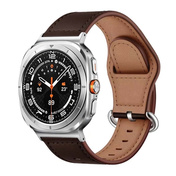Lunvic Genuine Leather Watch Band for Galaxy Watch 9, Adjustable Replacement Strap with Stainless Steel Buckle and Quick Release Connectors, Darkbrown