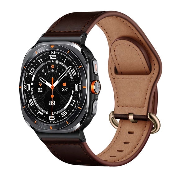Lunvic Genuine Leather Watch Band for Galaxy Watch 9, Adjustable Replacement Strap with Stainless Steel Buckle and Quick Release Connectors, C