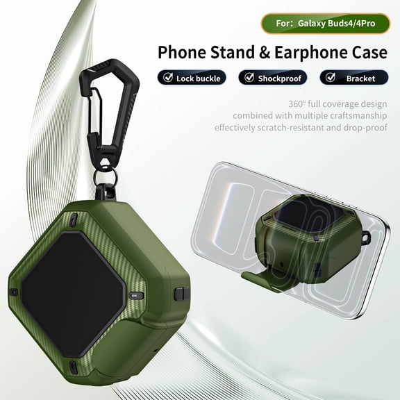 Lunvic Heavy Duty Case for Samsung Galaxy Buds 4 / 4 Pro with Safety Switch Lock Bottom Phone Bracket Carabiner Wireless Charging Cover, Green