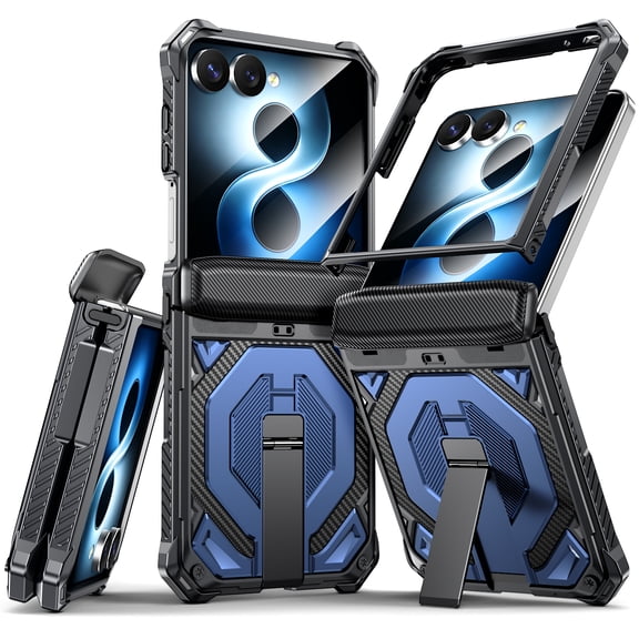 Lunvic Heavy Duty Shockproof Case for Samsung Galaxy Z Flip 8 with Kickstand Magnetic Hinge Protection Reinforced Front Frame No Screen Protector Matte Cover, Blue