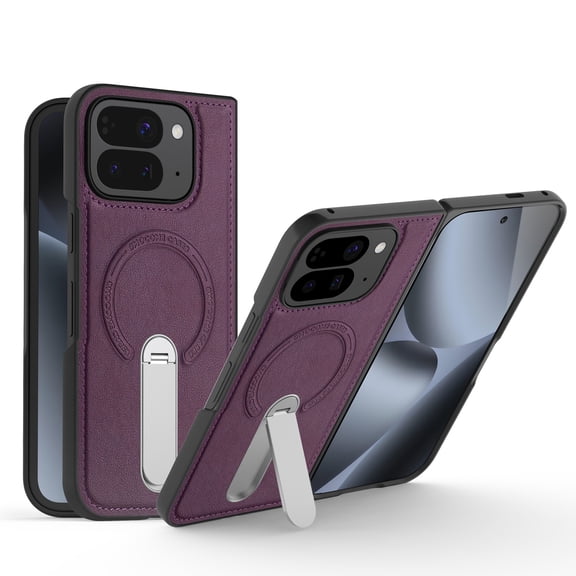 Lunvic Magnetic Leather Case for Google Pixel 10 Pro Fold, Premium PU Leather Cover with 360° Rotatable Metal Kickstand Magnetic Charge Shockproof, Black