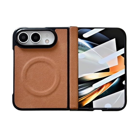 Lunvic Phone Case for Apple iPhone Duo, Luxury PU Leather Magnetic Cover with Built-in Screen Protector, Full Hinge Coverage, Slim Anti-Drop Hard Shell, Brown