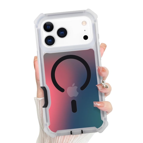 Lunvic Phone Case for iPhone 18 Pro Max, Iridescent Gradient Magnetic PC TPU Cover with Reinforced Shockproof Corners 3mm Camera Protection, Black