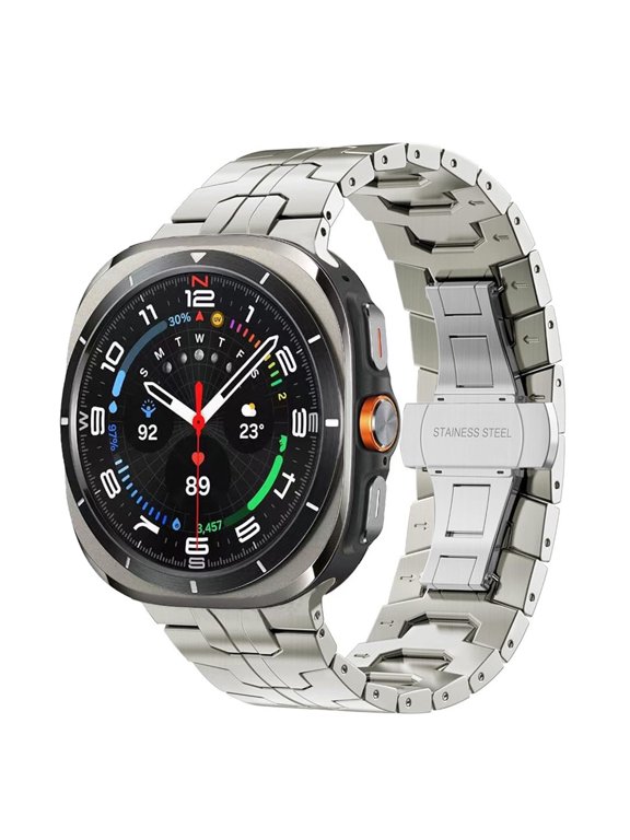 Stainless Steel Link Band Compatible with Samsung Galaxy Watch Ultra, Metal Replacement Strap with Butterfly Buckle(Watch Not Included),Titanium
