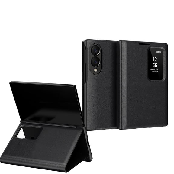 Lunvic Wallet Case for Samsung Galaxy Z Fold8, PU Leather Flip Folio Cover with Smart View Window, Card Slot, Hands-Free Kickstand, Black