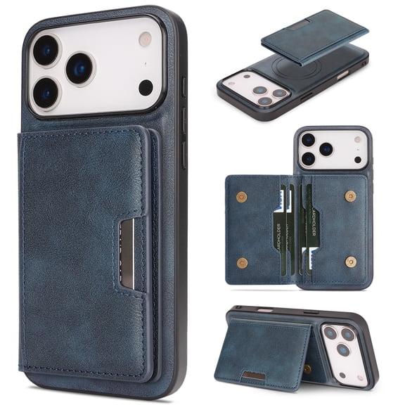 Lunvic Wallet Case for iPhone 18 Pro Max, 2-in-1 Magnetic Detachable PU Leather Cover with 4 Card Slots Wireless Charging, Blue