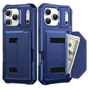 Lunvic Wallet Case for iPhone 18 Pro Max, Rugged Protective Phone Cover with Magnetic Flap Elastic 3 Card Cash Holder and Screen Camera Protection, Darkblue