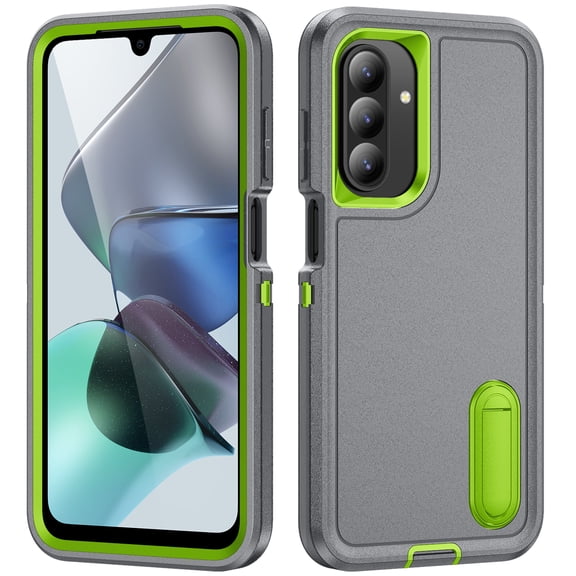 Lunvic for Samsung Galaxy A26 5G Case with Kickstand, Heavy-Duty 3-in-1 Dual-Layer Shockproof Full Body Bumper Protective Phone Cover, Gray+Green
