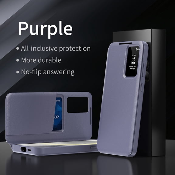 Lunvic for Samsung Galaxy S26+ Smart View Wallet Case, PU Leather Folio Flip Cover with Clear Display Window Card Slot, Purple