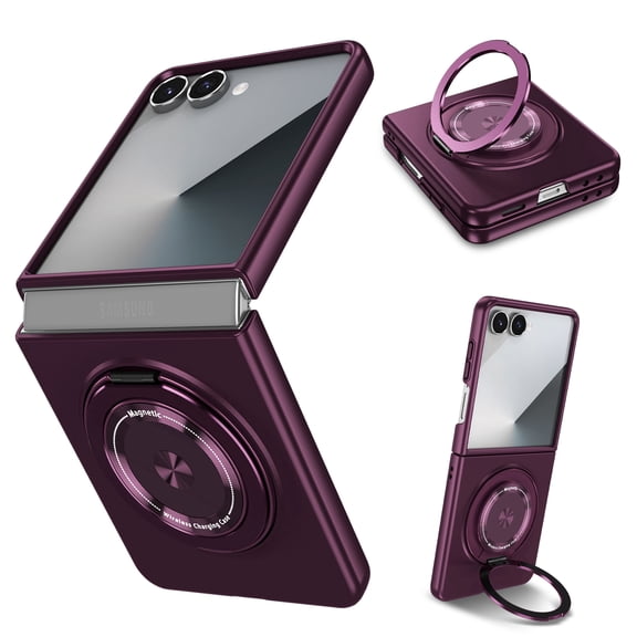 Lunvic for Samsung Galaxy Z Flip 8 Case, 360° Rotating Magnetic Ring Stand, Wireless Charging Compatible, Hard PC Protection, Wine red