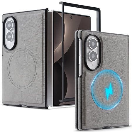 Lunvic for Samsung Galaxy Z Fold 8 Case, Brown Textured PU Finish, Magnetic Accessory Ready, Hinge Protection, Front Frame Included, Gray