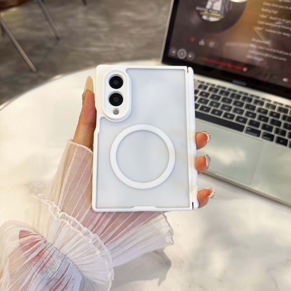 Lunvic for Samsung Galaxy Z Fold 8 Case, Matte PC+TPU Cover with Built-In Magnetic Ring, Hinge Protection, Wireless Charging Compatible, White