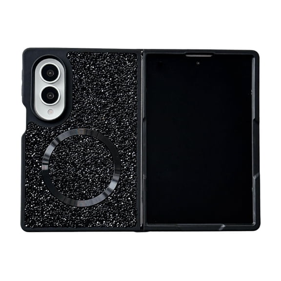 Lunvic for Samsung Galaxy Z Fold8 Case, Luxury Bling Glitter Sparkle Magnetic Ring Protective Cover, Shock-Absorbent PC TPU Hybrid Phone Case, Black