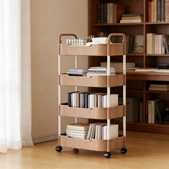 Lunxisen 1 Pcs 4-Tier Storage Carts,Multifunction Utility Rolling Cart Kitchen Storage Organizer,Mobile Shelving Unit Cart with Wheels for Bathroom,Laundry,Living Room