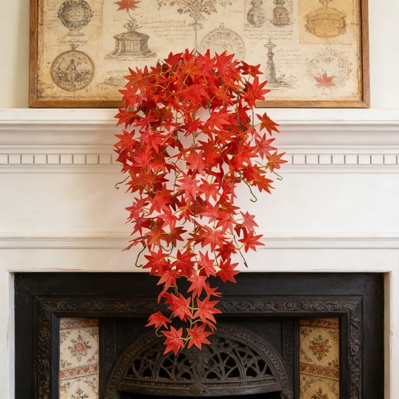 Lunxisen 1 Pcs Artificial Red Maple Leaves Faux Branch Plastic Fall Decor Home Office Wedding Decoration