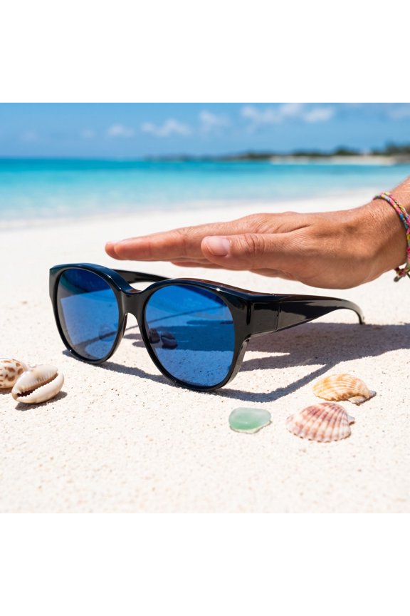 1 Pcs Big Round Sunglasses Sun Blocking Fashion Shades Travel Driving Transparent Champagne Frame(6.06*5.67*2.20IN)