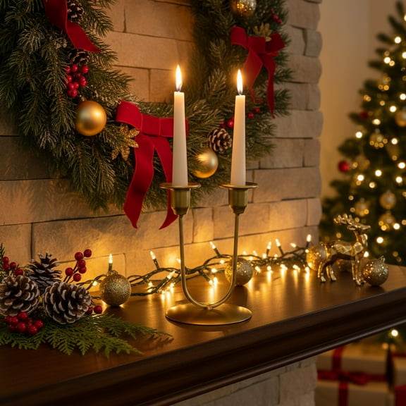 Lunxisen 1 Pcs Candle Holders Christmas Decor Gold Candlestick Holder for Taper with Decoration for Table Centerpiece Festive Xmas Ornaments Mantel Home