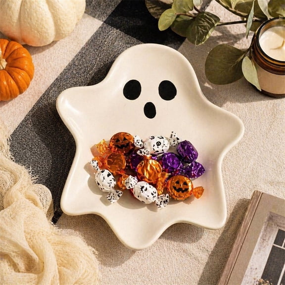 Lunxisen 1 Pcs Ceramic Ghost Face Plates Home Dining Plates Nordic Style Decorative Irregular Shaped Dinnerware