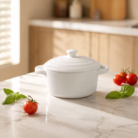 Lunxisen 1 Pcs Ceramic Mini Casserole Lid Small Soup Stew Pot Handles Air Fryer Baking Bowl Oven Safe Ramekins Egg Steaming