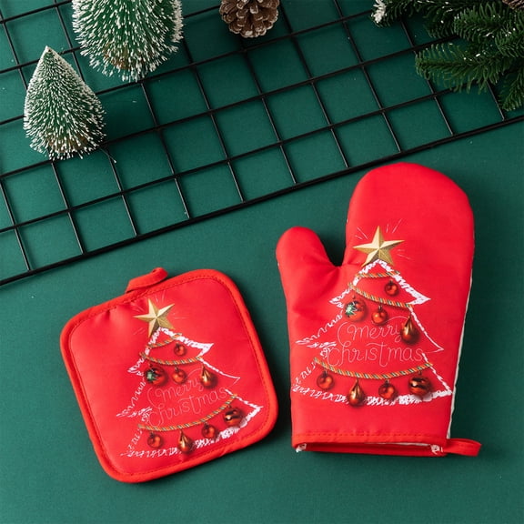 Lunxisen 1 Pcs Christmas Oven Mitts Santa Snowman Kitchen Gloves for Baking, Cooking, Grilling, and Holiday Kitchen Decorations.